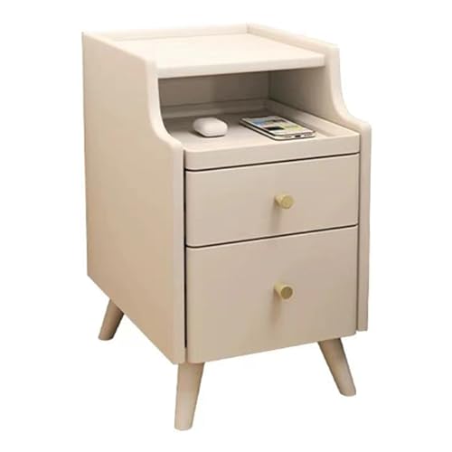 Mesita de noche de madera con estante extraíble y 2 cajones, mesita de noche que ahorra espacio para dormitorio o sala de estar, color blanco, 30 cm.