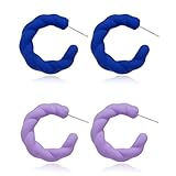 Zian 2 Pair Blue And Purple Set Hemp Wreath Spray Painted Earrings Candy Color Acrylic Earrings Y2k Women Jewelry