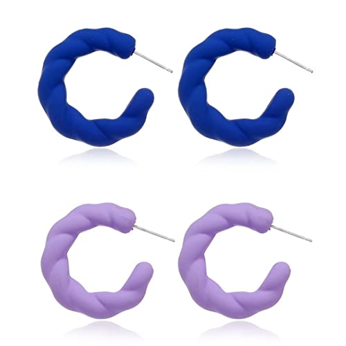 Zian 2 Pair Blue And Purple Set Hemp Wreath Spray Painted Earrings Candy Color Acrylic Earrings Y2k Women Jewelry