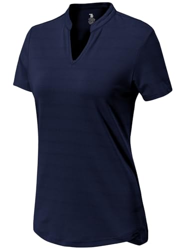 Image of Gopune Women's V Neck Golf Polo Shirts Collarless Short Sleeve Lightweight Quick Dry Tennis Running T-Shirts
