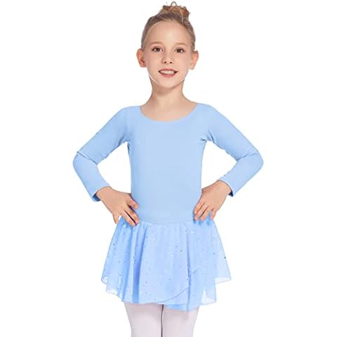 Balancora Ballettkleidung Mädchen Langarm Ballett Outfit Mädchen Glitzer Balletttrikot Hellblau,160 Cover