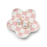 Koythin Aesthetic Jewelry Tray for Girls, Decorative Bedroom Vanity Organizer, Preppy Teen Room Decor Accessories, Gift for Women (Pink Checkered Flower)