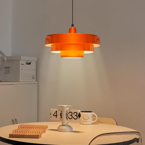 Image of Modern Orange Pendant Lights Kitchen Island Nordic Flush Mount Ceiling Light with 3-Tiers Metal Shade Farmhouse Chandelier for Dining Room Light Fixtures Closet Bedroom