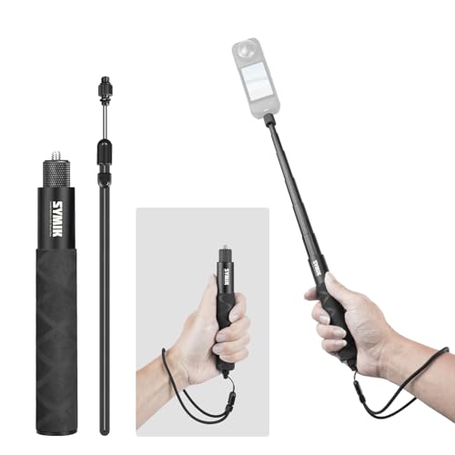 SYMIK Invisible Selfie Stick for Insta360 (70 cm/27.6 in) Aluminum Alloy Extension Stick Portable Extendable Monopod Pole with 1/4 Screw and Wrist Strap for Insta 360 X5 X4 Air X3 ONE X2 Osmo 360