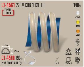 LED Şerit, Cob Neon Beyaz 5 Metre 220V