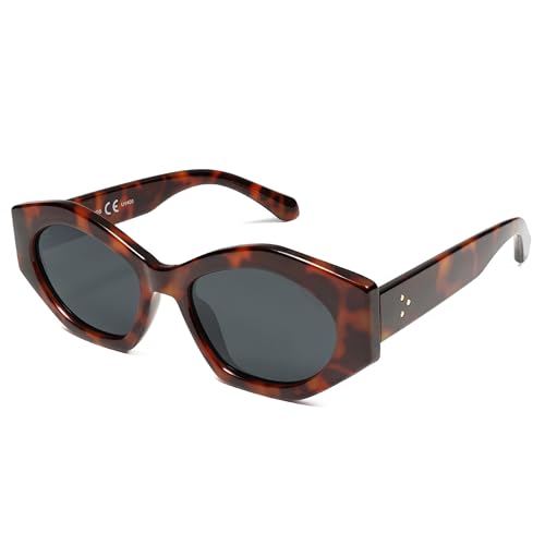 SOJOS Trendy Hexagonal Polarized Sunglasses for Womens Mens,Retro Polygon Shades Plastic Frame Sun Glasses SJ23073