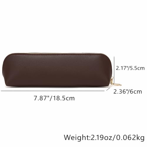 Image of Pencil Case Small Pencil Pouch Slim Zipper Pen Holder School Office College(Dark Brown,Faux Leather)