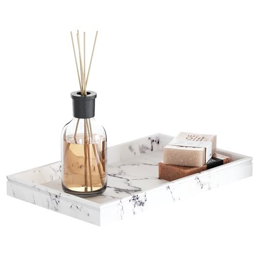 Creative Scents White Marble Look Decor Tray - Coffee Table Tray Decor - Elegant Bathroom Decorative Tray for Displaying Perfume Bath and Decor Items in Bathroom, Living/Dining Room - 10' Lx6 Wx1 H