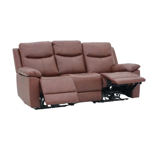 Image of Royaloak Dallas American Half Leather Power Motion 3 Seater Recliner Sofa | Comfortable Recliner for Living Room with Tufted Design, Padded Armrests, USB Port,Pocket Springs & Heavy-Duty Metal Support