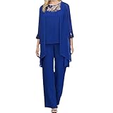 1 Juego De Pantalones Superiores, Trajes De Pantalón para Mujer, Manga 3/4, Cárdigan De Gasa De Cintura Alta, Pantalones Chaleco Blue L
