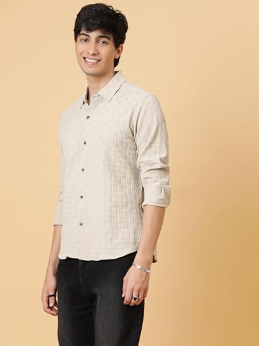 Image of KOTTY Men's Textured Casual Shirt - Long Sleeve||Button-Down Collar||Classic Fit