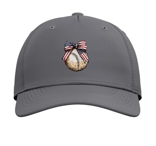 American Baseball Coquette Bow Patriotic 4th of July Adjustable Printed Baseball Hat, Slate Grey