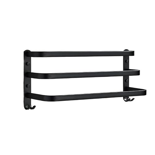 Towel Rail White/Black/Grey Bathroom Accessories Towel Hanger Holder With Hook Multiple Layers Rack Bar Wall Mount(Black Three 30 cm)