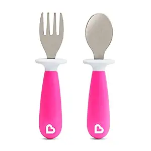 Munchkin Raise Fork and Spoon Set (Pink)