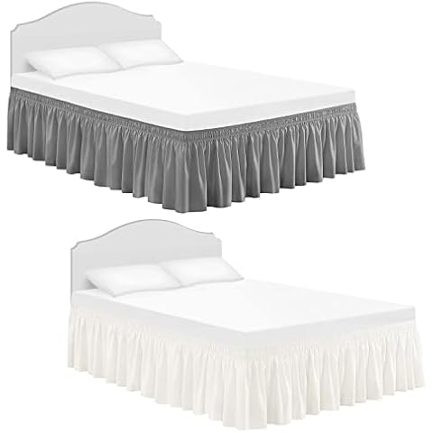 RIMELA Queen Ruffled Bed Skirt 15/18 inch Drop, Grey/Ivory, Soft and Solid Microfiber, Classic Style, Dust Ruffle Bedskirts Cover