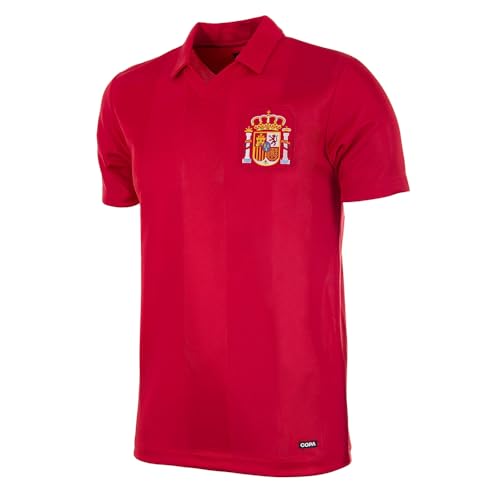 Copa Football - Camiseta de Fútbol - Hombre - España 1984 - Retro - Manga Corta - Rojo - 100% poliéster - Talla L