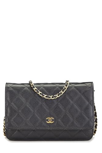 Pre-Loved Black Quilted Caviar Classic Wallet on Chain (WOC), Black