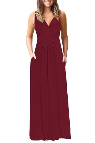 Image of AUSELILY Maxi Dresses for Women Summer Casual Sleeveless V Neck Wrap Dress | Sleeveless Long maxi dress with wrap V neck & side pockets, for formal cocktail, beach & casual daily wear
