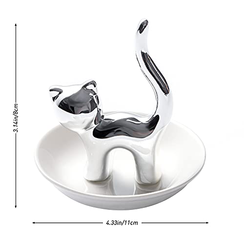 Image of PUDDING CABIN Cat Ring Holder Gift for Women, Cat Mom Mothers Day Gifts, Birthday Gifts for Women Girls Friends, Cute Kitty Ceramic Jewelry Rings Earrings Necklace Holder Home Decor
