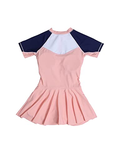 JadeRich Girls Rash Guard Bathing Suit Short Sleeve One Piece Swimsuit Color Block Zipper Swim Dress for Teenagers4