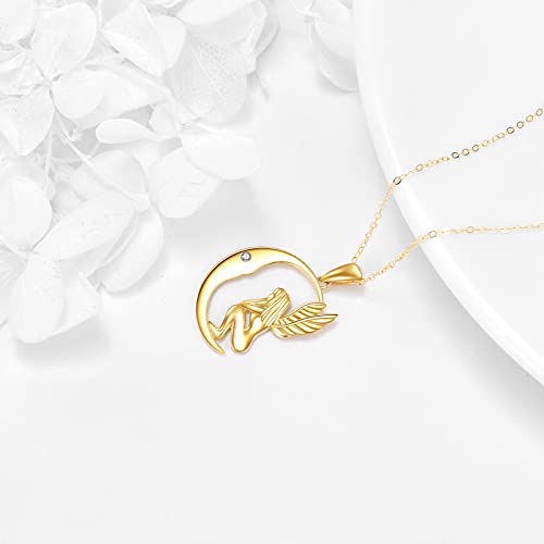 ELFRONT 14K Solid Gold Guardian Angel Wings Necklace for Women Moon Pendant Necklace Real Gold Jewelry Birthday Gifts for Her Wife Mom Grandma Girlfriend3