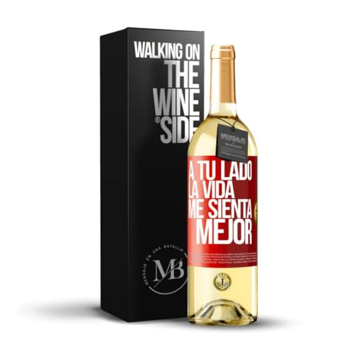 «A tu lado la vida me sienta mejor» Mensaje en una Botella. Vino Blanco Premium Verdejo Joven + Gift Box. Etiqueta Roja PERSONALIZABLE