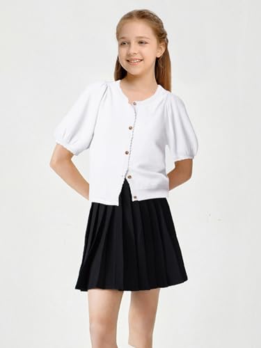 Image of BeautyNee Girls Short Sleeve Cardigan Crew Neck Lightweight Summer Shirts Button Down Knit Shrug Sweater Tops