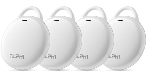 Air Tracker Tags-4 Pack: Bluetooth Tracker Works with Apple Find My (iOS Only), Key Tags and Smart Tag Locator for Luggage, Backpack, Suitcases, Pets, Replaceable Battery(White)