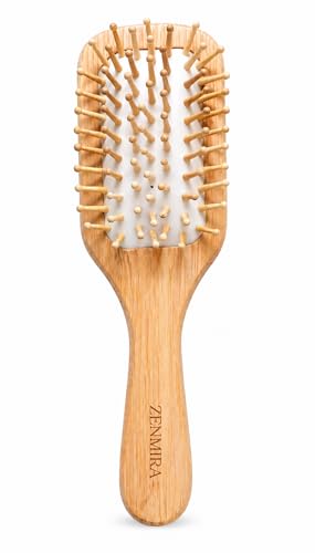 Image of ZENMIRA Small Bamboo Paddle Hair Brush with Natural Boar & Nylon Bristles - Eco-Friendly Wooden Detangling Hairbrush for Women & Men - Anti-Static Scalp Massage Brush for All Hair Types