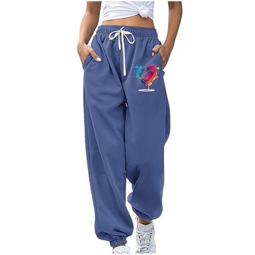 Sweatpants Women Baggy Heart Shaped Printing Fashion Sweatpant Drawstring High Rise Lounge Pants with Pockets