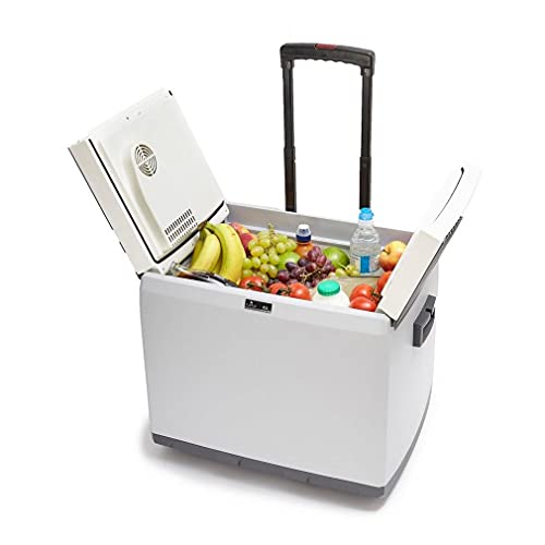 Hi-Gear 45 Litre Cooler with Integrated Handle & Wheels, 12V In Car Socket & 240V Mains Socket, Portable, Spacious, Wheeled, 45L Electric Cool Box, Camping, Travel, Picnics, Festivals, Grey