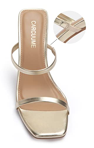 Image of Carcuume Women's Square Toe Two Strap Open Toe Block Heels Sandals Slip On Shoes