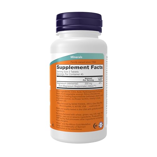 Image of NOW Supplements, Magnesium Glycinate 100 mg, Highly Absorbable Form, 90 Tablets
