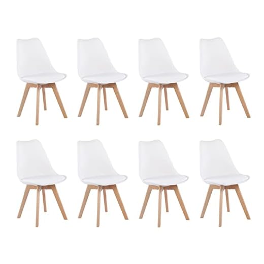 EGGREE Pack de 8 Sillas de Comedor Sillas Cocina Estilo Nórdico con Las Piernas de Madera de Roble Más Fuerte y Asiento Tapizado - Blanco