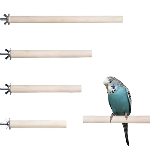 Natural Wood Bird Perches,4Pcs Wooden Bird Standing Stick,Wood Budgie Standing Pole Parrot Perch Stand for Parrotlets Budgies Cockatiels Parakeets Lovebirds Cages Toy