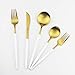 Gugrida White Gold Flatware, Royal 20 Piece Matte White Handle 18/10 Stainless Steel Tableware Sets for 4 Including Forks Spoons Knives, Camping Silverware Travel Utensils Set Cutlery (White Gold)