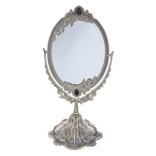 NIYANGLE Retro Double-Sided Desktop Makeup Mirror Large Oval Metal Vintage