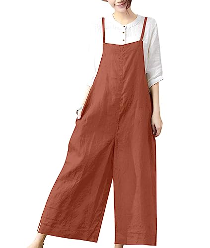 Image of YESNO Women Casual Loose Long Bib Pants Wide Leg Jumpsuits Baggy Cotton Rompers Overalls with Pockets PZZTYP2