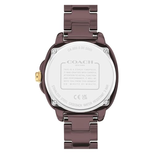 Image of Coach Kitt Qtz Basic Brown Tonneau Dial Women's Watch|Dark Brown Ceramic Material|Brown Color Band - 14504403