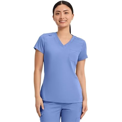 Med Couture Touch Women's Scrub Tops V-Neck Tuck-in Top with 1 Pocket