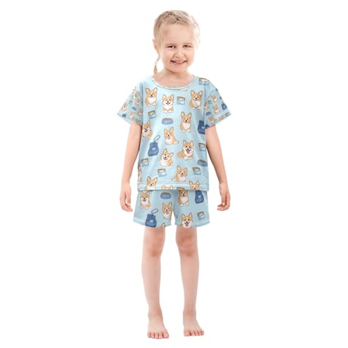 senya Yellow Puppy Eat Summer Pajamas Set Short Cotton Sleepwear 2 Piece3