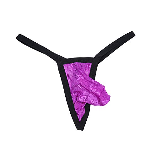 MuscleMate Men's Thong T-Back Underwear, Hot Men's See-Through Thong G-String T-Back Undie. (XL, Purple)