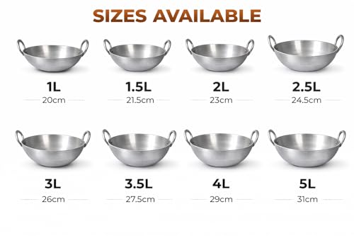 Image of Aluminium Kadhai 5 Litre | Extra Large Deep Fry Pan | Heavy Gauge Aluminum Kadai for Bulk Cooking