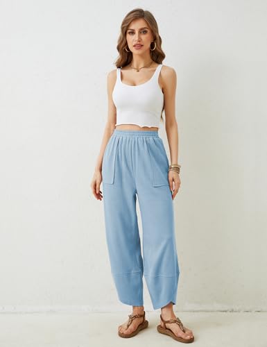 Image of Xiaoxuemeng Womens Baggy Wide Leg Pants Casual Elastic Waisted Palazzo Harem Pants with Pockets