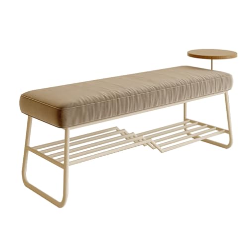 Banc à chaussures avec rangement et assise rembourrée en métal noir