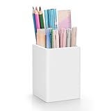 Pen Holder for Desk,Nordic Elegance Square Silicone Pencil Holder Soft Minimalist Desk Pen Cup Stand Waterproof Multifunctional Office Supplies for Home,Kids and School(White)