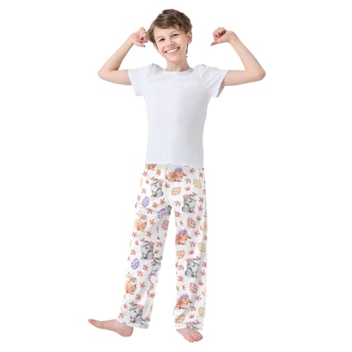 Easter Egg Bunny and Floral Boys Long Pants Soft Trousers Elastic Waist Kids Lounge Bottoms with Pockets S-XL2