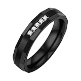 Uloveido Bague en acier inoxydable titane avec motif brique noire, alliance confortable pour couple pour homme et femme, R1/2(59.5mm), Métal, Zircone cubique