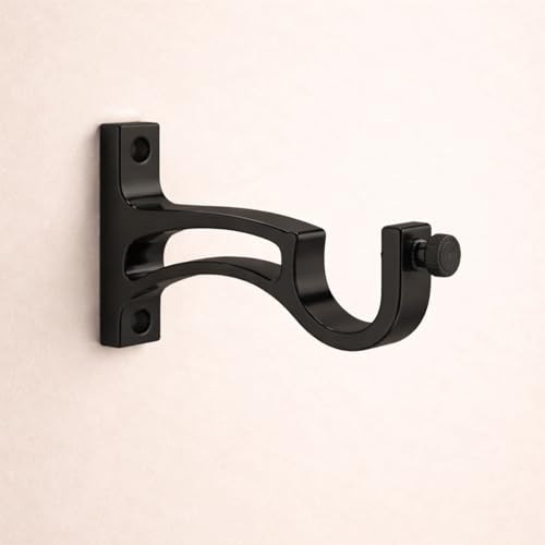 Image of Elite Aluminum Curtain Rod Brackets - Heavy-Duty Wall Mount Clamps for Curtain Rod Support for Door and Window Curtain Rods with Screw and Wall Plug - Pack of 2PCS (Black ARC)