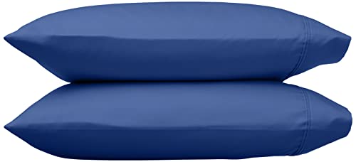 Image of Amazon Basics 400 Thread Count 100% Cotton Pillow Cases, Soft & Breathable Sateen Weave, Machine Wash, Standard Size, 20 inch x 30 inch, Navy, Set of 2